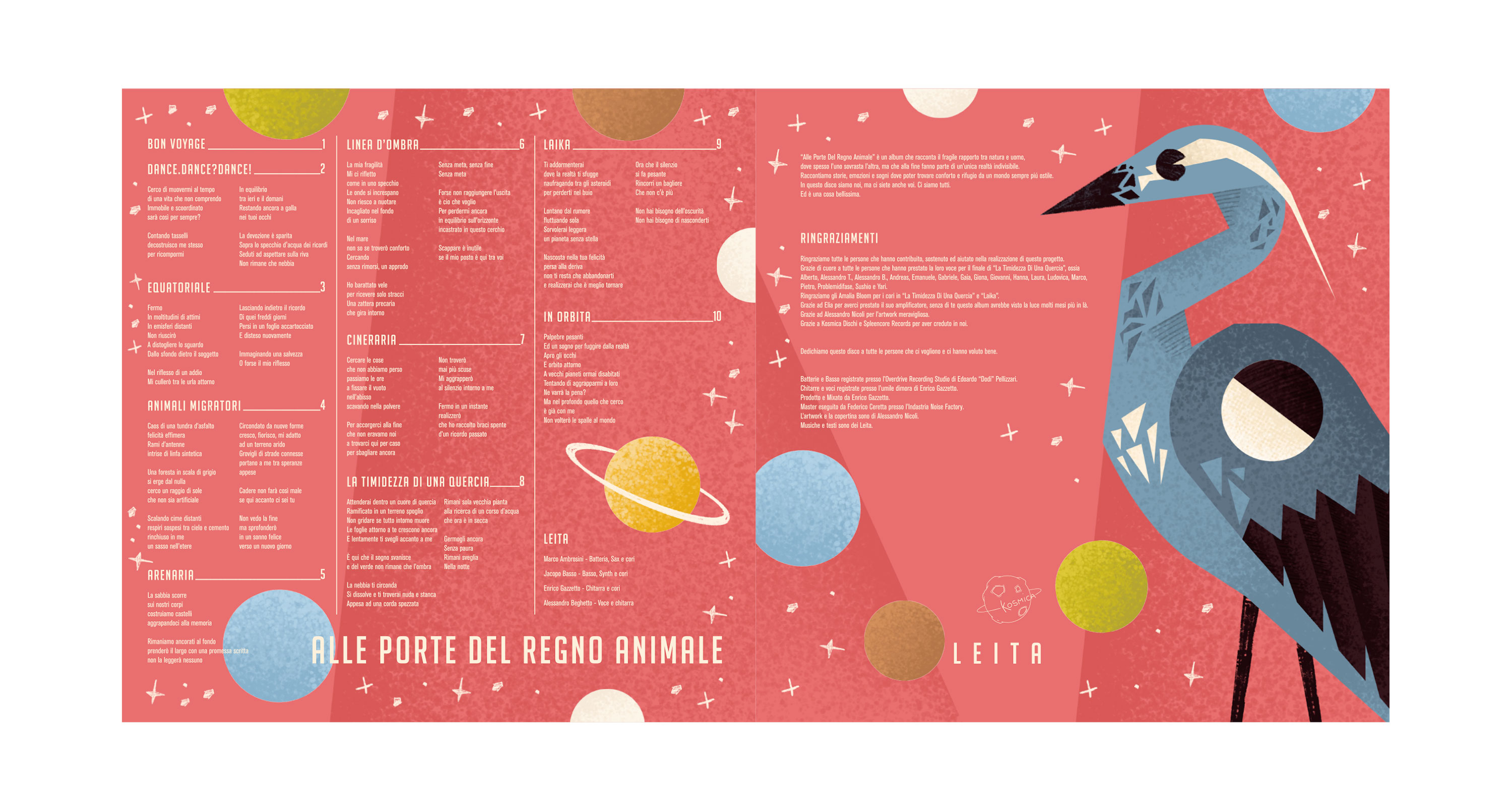 interno vinile con liriche tracce disco musicale airone e pianeti